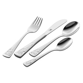 ZWILLING 1026657 Teddy Children's Cutlery Set, 4 Pieces, with Embossed Motifs, for Children from 3 Years, 18/10 Stainless Steel [Plastic-Free Packaging]