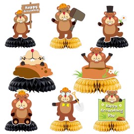 Happy Groundhog Day Honeycomb Centerpieces Cute Cartoon Animals Theme Decor for February 2nd Holidays Festival Groundhog Day Weather Forecast Spring 1st Birthday Party Favors Supplies Decorations