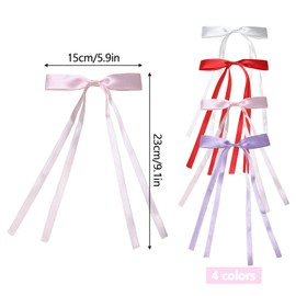 Ellxen 4 Pack Bow Hair Clips with Ribbon,Tassel Ribbon Hair Clips,Ribbon Hair Clips Bows With Long Tail,Metal Bow Hair Clip, for Birthday Party Women Girls Kids (4 Colors-03)