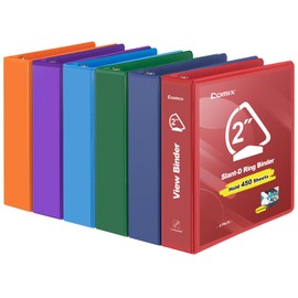COMIX Sturdy 3 Ring Binder 2 inch with Clear View Cover, 2" Slant-D Ring View Binder Holds 500 Sheets of US Letter Size Paper, 6 Pack (Multicolored)