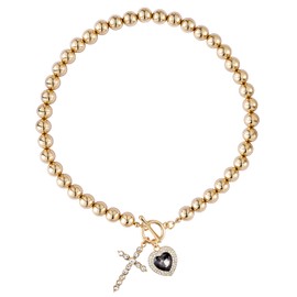 PHNIBIRD Beaded Heart-shaped Cross women chain Pendant Necklace, Medium, Zinc, No Gemstone