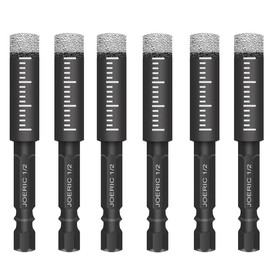 JOERIC Black Hex Shank 1/2" Dry Diamond Drill Bit Set, 6PCS 12mm Diamond Core Drill Bit for Granite Marble Tile Ceramic Stone Glass (Not for Wood)