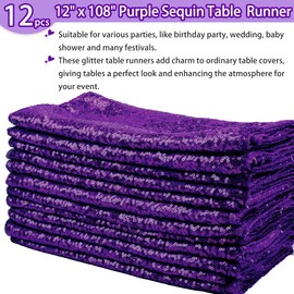 12 Packs 12 X 108 Inch Purple Sequin Table Runner Glitter Dining Table Runner for Birthday Wedding Engagement Bridal Baby Shower Bachelorette Holiday Celebration Party Supplies Decorations (Purple)