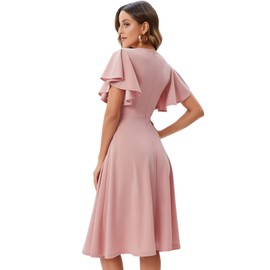 Blush Bridesmaid Dresses Flare Cocktail Dresses V Neck Swing Tea Dresses Semi Formal Church Dress for Prom/Party/Date Blush L