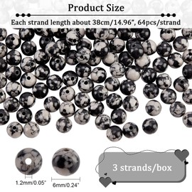 NBEADS Approx. Snowflakes Obsidian Bead Strands, 6 mm Synthetic Gemstone Beads, Round Stone Spacer Beads, Loose Beads for DIY Bracelet, Necklaces, Jewellery Making Pack of 192