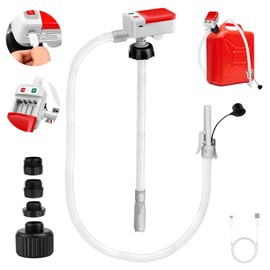 Fuel Pump Automatic Shut-Off - Portable 12V/USB-C Transfer Pump for Petrol, Diesel, Kerosene (12L/Min) with 52 Inch Hose, 4 Adapters & Hands-Free Function - Ideal for Car, Boat, Generator