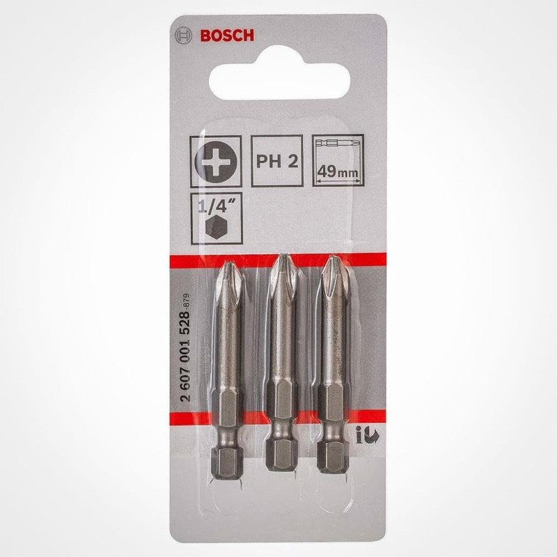 Bosch Pack of 3 Phillips Screwdriver Bits - Bit Size
