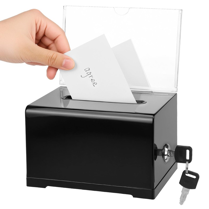 QWORK® Black Acrylic Donation Box With Lock and Sign Holder