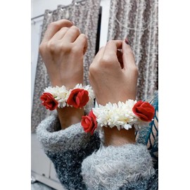 Indian Charming Crafts Mogra White Gajra Hair Accessories Gajra Rubber Band for Women (Gajra Red)