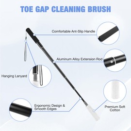 Foot Shower Scrubber, Toe Gap Cleaning, Adjustable Foot Washing Toe Gap Tool, No Bending Toe Cleaning Brush, with 5 Reusable Brush Cloths, Suitable for The Elderly and Disabled (Black)