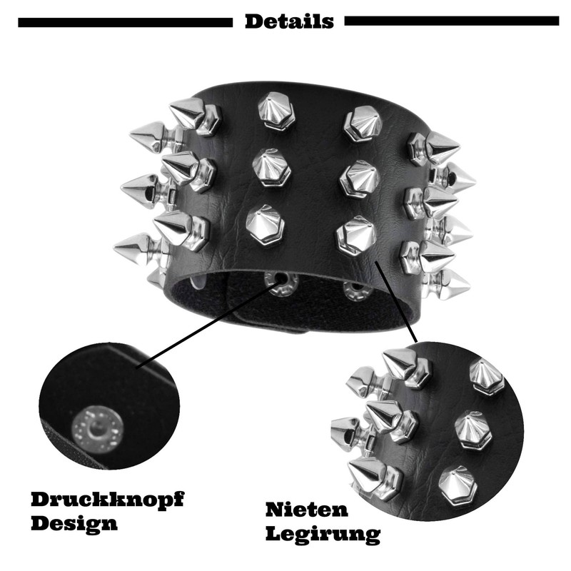 JJDreams 2 Piece Punk Rivet Bracelet Wide Leather Bracelet Unisex