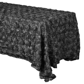 lovemyfabric Satin Rosette/Raised Roses/Floral Ribbon Tablecloth for Wedding/Bridal Shower, Birthdays and Very Special Events (54"x144", Charcoal Grey)