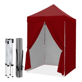 EAGLE PEAK 5x5 Instant Canopy with 4-Side Wall Panels, Small Pop up Portable Canopy Tent with Carry Bag, Light Weight Sun Shelter for Sports, Camping and Beach, Burgundy