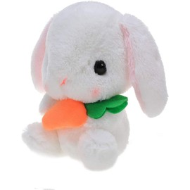 Plushland Easter White Stuffed Bunny Animal with Carrot Soft Lovely Realistic Long-Eared Standing Rabbit Plush Toy