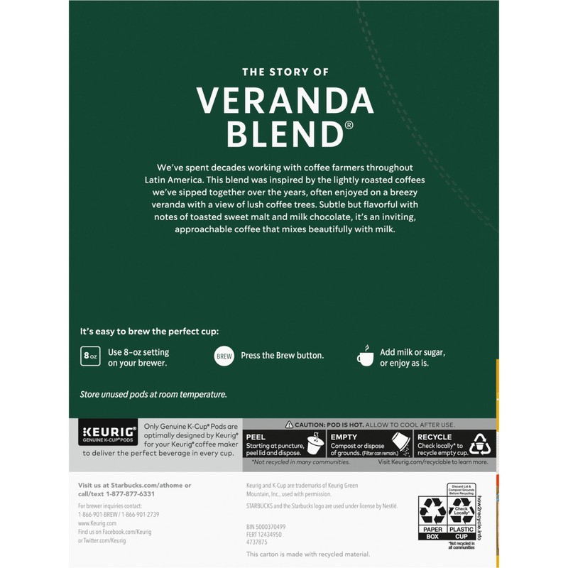 Starbucks K-Cup Coffee Pods, Starbucks Blonde Roast Coffee, Veranda Blend