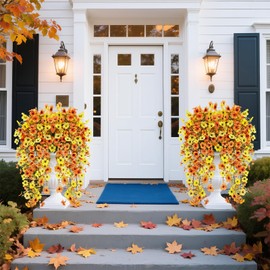 8 Pcs Outdoor Fall Decor, Artificial Mums For Outdoors, Fall Flowers Artificial For Decoration, Fake Mums Faux Mums For Outside Half Sphere, Fake Hanging Plants Plastic Flowers For Outdoors Home Porch