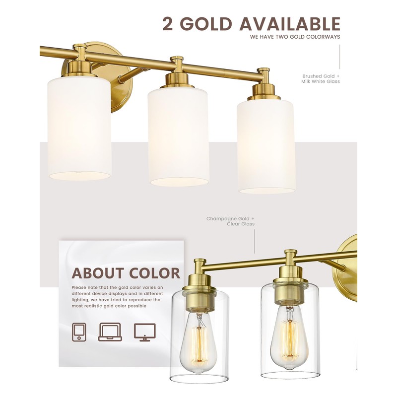 FEMILA Vanity Lights for Bathroom, Modern 4-Light Gold Bathroom Light