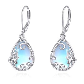POPLYKE Tear Moonstone Leverback Earrings for Women 925 Sterling Silver Moonstone Dangle Jewellery for Sensitive Ears, Sterling Silver, Moonstone