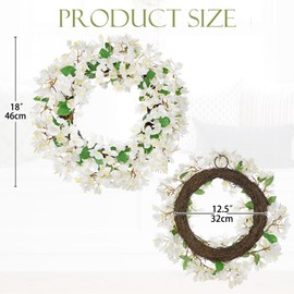 Oairse 18"/46cm Artificial Bougainvillea Flowers Wreath Spring Summer Wreath Faux Floral Wreath White Bougainvillea Door Wreaths for Front Door Home Kitchen Wall Mantle Farmhouse Indoor Outdoor Decor