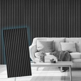 E-HAO 4-Piece Wood Slat Acoustic Panels for Stylish Decor and Noise Reduction, 3D Textured Panel for Ceiling and Wall - Black Oak (47.2 L x 23.6 W in)