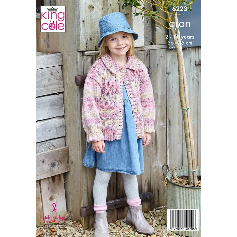 King Cole Aran Knitting Pattern - 6223 Children's Jacket &