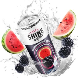 ShineWater Vitamin D Hydration Electrolyte Drink - Flavored Water with Electrolytes, Sugar-Free, Magnesium, Zinc, Vitamin B12, Plant-Based, Low Calorie - Watermelon BlackBerry Fruit Water 12 Pack