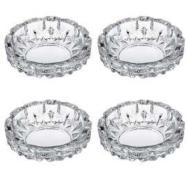 Timgle Glass Ashtray, 4 Packs Round Crystal Ash Tray for Home Clear Ashtrays Portable Heavy Duty Decorative Office Patio Indoor Outdoor (Vintage)