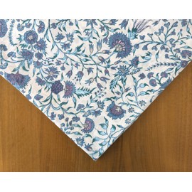 AVKA Studio Hand Block Print Fabric by The Yard - PRECUT 3 Yard 42 Inch Width - 100% Cotton Material - White with Blue & Purple Floral Pattern - Light Weight Indian Cloth for Making Summer Dress Tops