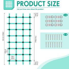 Hiboom Climbing Cargo Net for Kids Outdoor 30 x 108 Climbing Cargo Net Playground Accessories for Gyms Obstacle Course Training Swingset Upgrades Heavy Duty Polyester with Metal Fixing Buckles