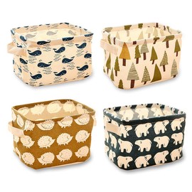 Storage Basket, 4-Piece Set, Foldable Linen Storage Box for Office, Bedroom, Bathroom, 4 Patterns