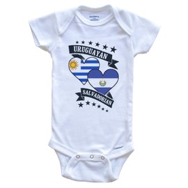 Really Awesome Shirts Uruguayan Salvadorian Heart Flags Uruguay El Salvador Baby Bodysuit, 3-6 Months White