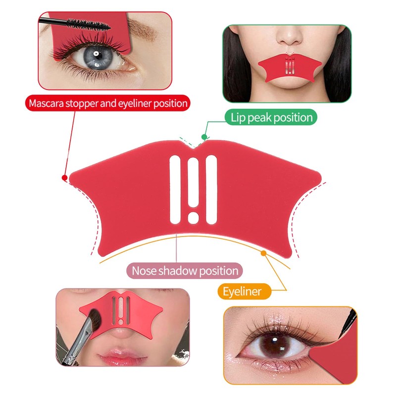 Nasenschatten-Werkzeug, Nasenkonturschablone, Silikon-Eyeliner-Schablone, Gesichts-Make-up-Anleitung mit Pinsel