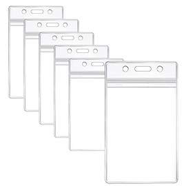 FTONOM5 6PCS Clear Waterproof Plastic Badge Holders Dustproof Double Sided Badge for Name Tag Card ID Holders Lanyard or Clips (Vertical)