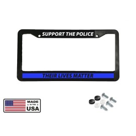 SUPPORT LAW ENFORCEMENT POLICE LIVES MATTER BLUE Black License Plate Frame NEW