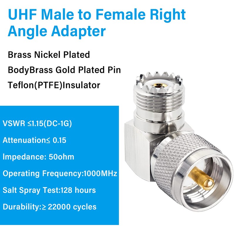 MOOKEERF PL259 Male to UHF Female Right Angle Adapter, 2-Pack