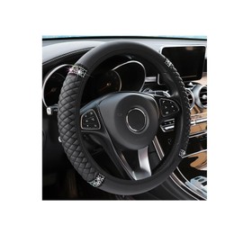 Bling Soft Leather Steering Wheel Cover, 15 Inch Colorful Rhinestones Auto Elastic Steering Wheel Protector, Sparkly Crystal Diamond for Women Girls, Car Accessories for Most Cars (Black)