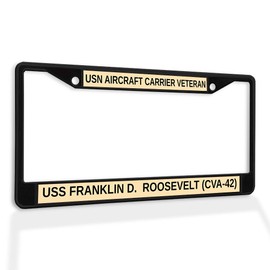 Metal Insert License Plate Frame USN Aircraft Carrier Veteran USS Franklin D. Roosevelt(Cva-42) Weatherproof Car Accessories Black 2 Holes Solid Insert