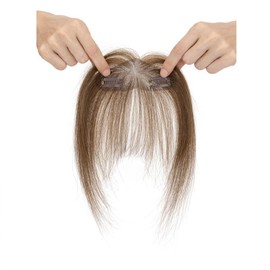 TESSHAIR Clip in Bangs Real Human Hair, Human Hair Clip in Bangs, Middle Part HairPieces, No Tangle & Smooth, 11g #04 Medium Brown