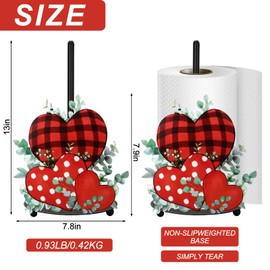 JarThenaAMCS Valentine's Day Paper Towel Holder Greenery Red Plaid Heart Kitchen Decor Accessories Large Metal Towel Holder Stand for Home Bathroom Countertop