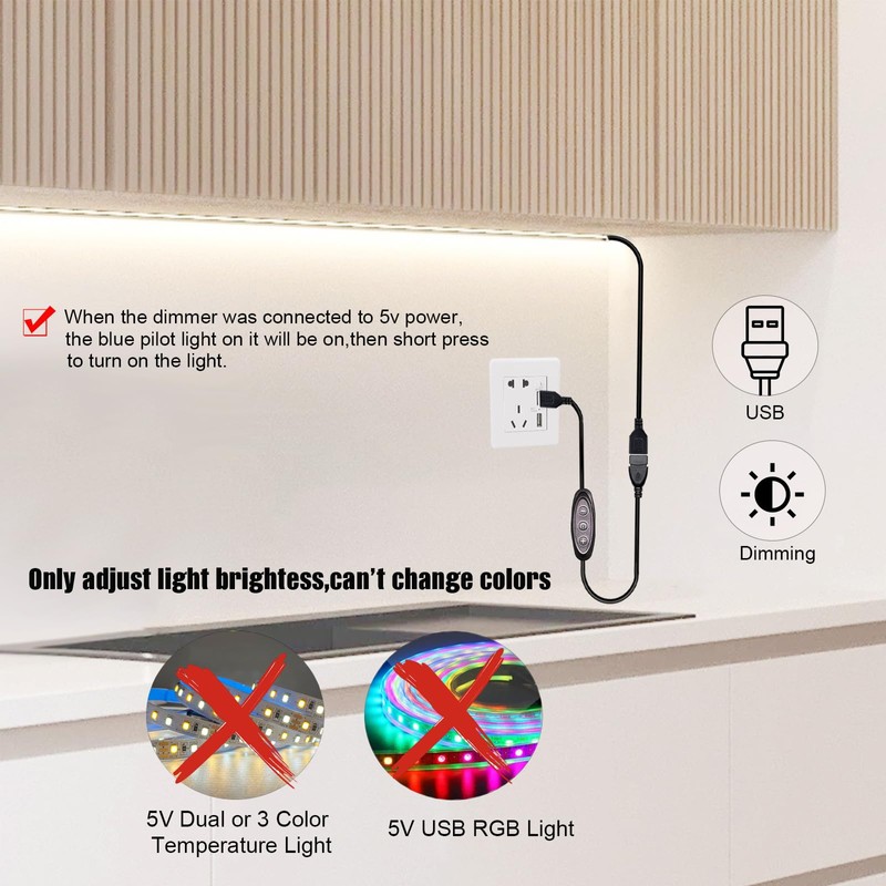 GXILEE 5V USB LED Dimmer Switch, 10-Speed Dimming, Female to