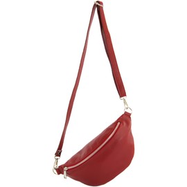 modamoda de T211 Women's Leather Bum Bag Chest Bag Waist Bag Handmade in Italy, ruby-red