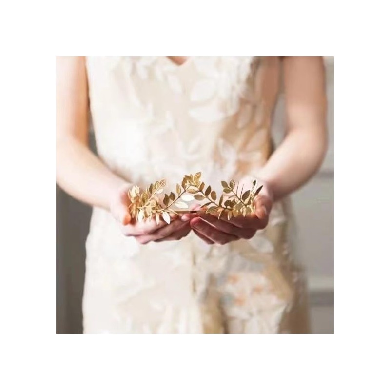 Women's elegant and fashionable leaf crown headband hair accessory (Golden,