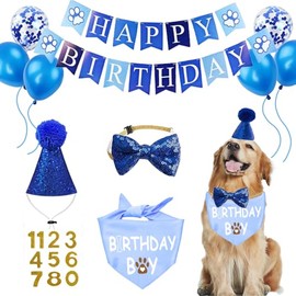 Waghaw Dog Birthday Party Supplies,Dog Birthday Hat Dog Birthday Bandana Its My Birthday Mother Puppers Banner Dog Birthday Balloons(Blue,Large)