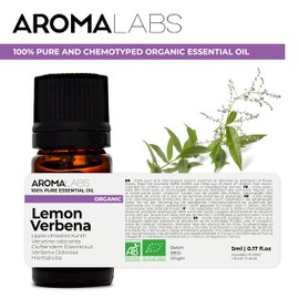 BIO - Lemon Verbena Essential Oil - 5mL - 100% Pure, Natural, Chemotyped and AB Certified - AROMA LABS (French Brand)