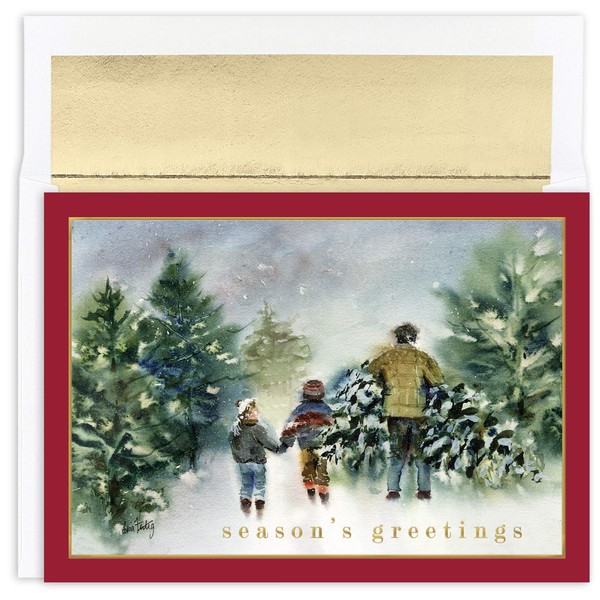 Masterpiece Studios Holiday Collection 18-Count Boxed Christmas Cards with Foil-Lined Envelopes, 7.8" x 5.6", Bringing Home The Tree (930800)