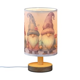 SDMKA Cute Colorful Gnomes Bedside Table Lamp for Bedroom, Minimalist Nightstand Lamp with Round Fabric Shade for Living Room, Office, No Bulb Required