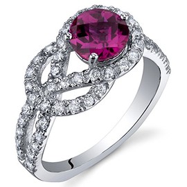 PEORA Gracefully Exquisite 1.00 Carats Created Ruby Ring in Sterling Silver Size 9, July Birthstone Ring, w/Jewelry Box, Gifts for Birthday, Anniversary, Wedding, For Classy Gift & Everyday Wear