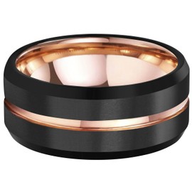 4mm 6mm 8mm 10mm Rose Gold Groove Black Matte Finish Tungsten Carbide Wedding Band Ring Engraved I Love You (10mm,12)