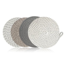 LWLWA Pot Coasters, Pack of 4 Cotton Thread Weaving Mat, 20 cm, Cotton Pan Protector, with Hanging Ears, 4 Colours, Woven Insulated Pot Holders, for Pots and Pans