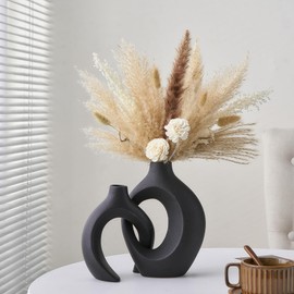 Black Vases for Decor, Ceramic Vase Set of 2, Boho Vase, Nordic Minimalist Decorative Vase for Table Centerpiece Wedding Dining Living Room Office Home Decoration…